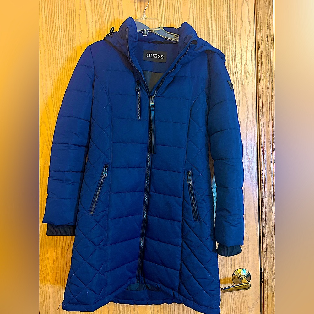Thigh length winter jacket.
